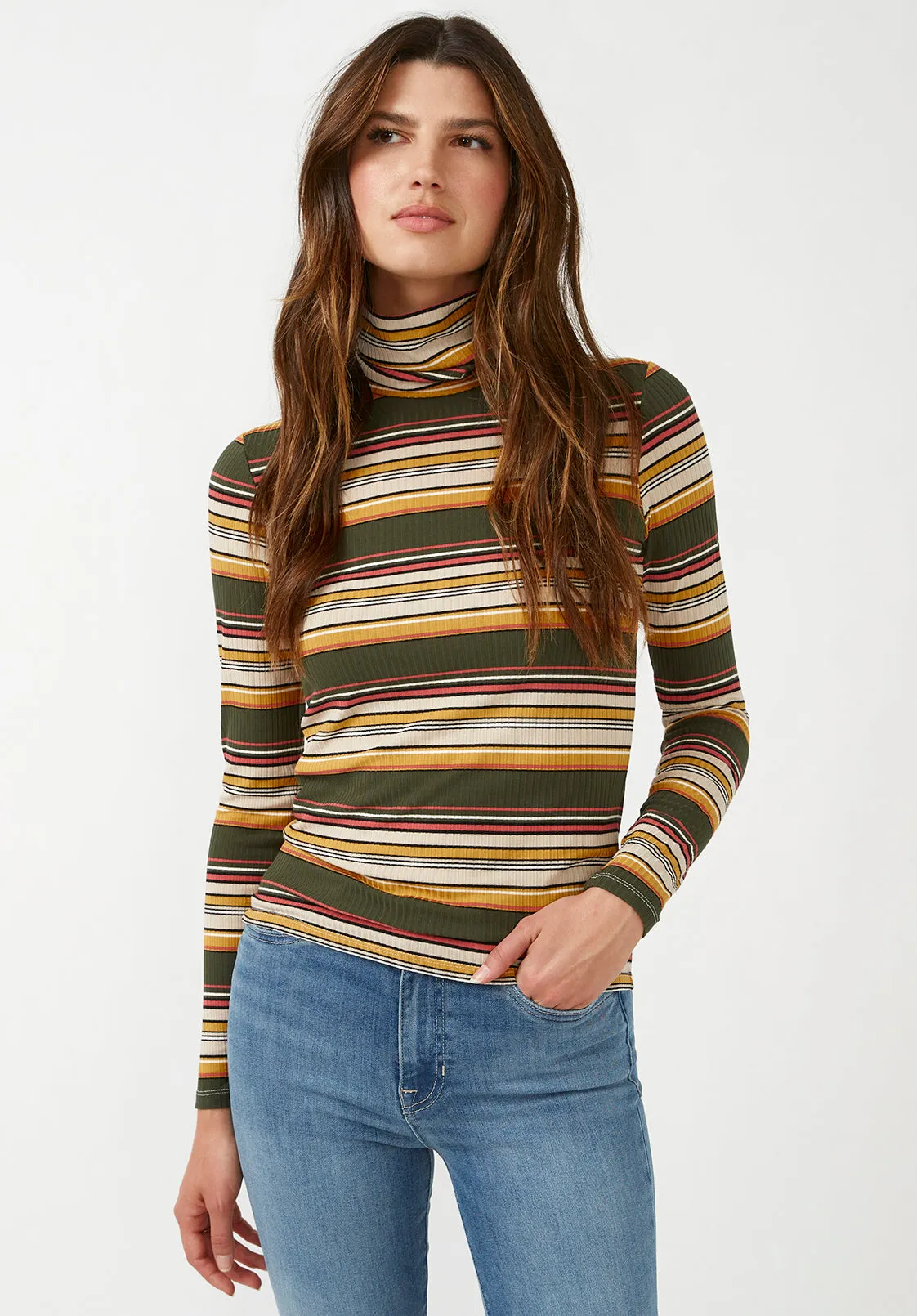 Mavra Women's Ribbed Turtleneck in Multicolor Stripes - KT0056F sold by Buffalo David Bitton product image thumbnail 3