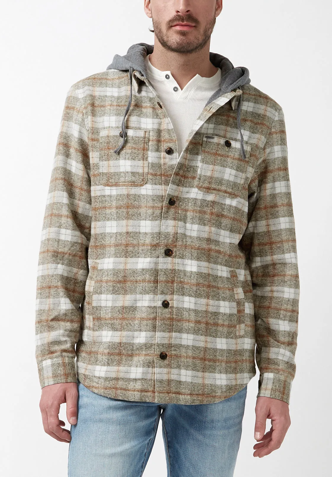 Sacket Men's Hoodie Shacket in Grey Fern Plaid - BM24151 sold by Buffalo David Bitton