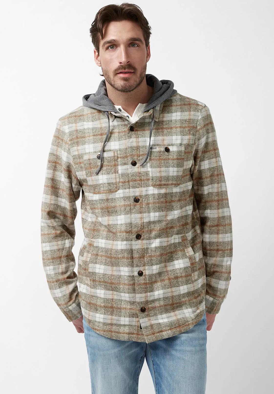 Sacket Men's Hoodie Shacket in Grey Fern Plaid - BM24151 sold by Buffalo David Bitton product image thumbnail 4