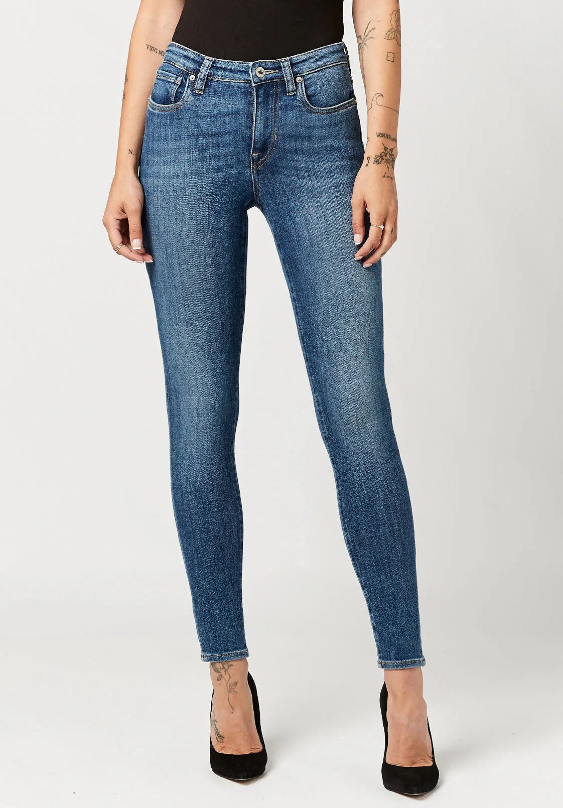 Mid Rise Skinny Alexa Women's Jeans in Sanded Mid Blue - BL15749 sold by Buffalo David Bitton