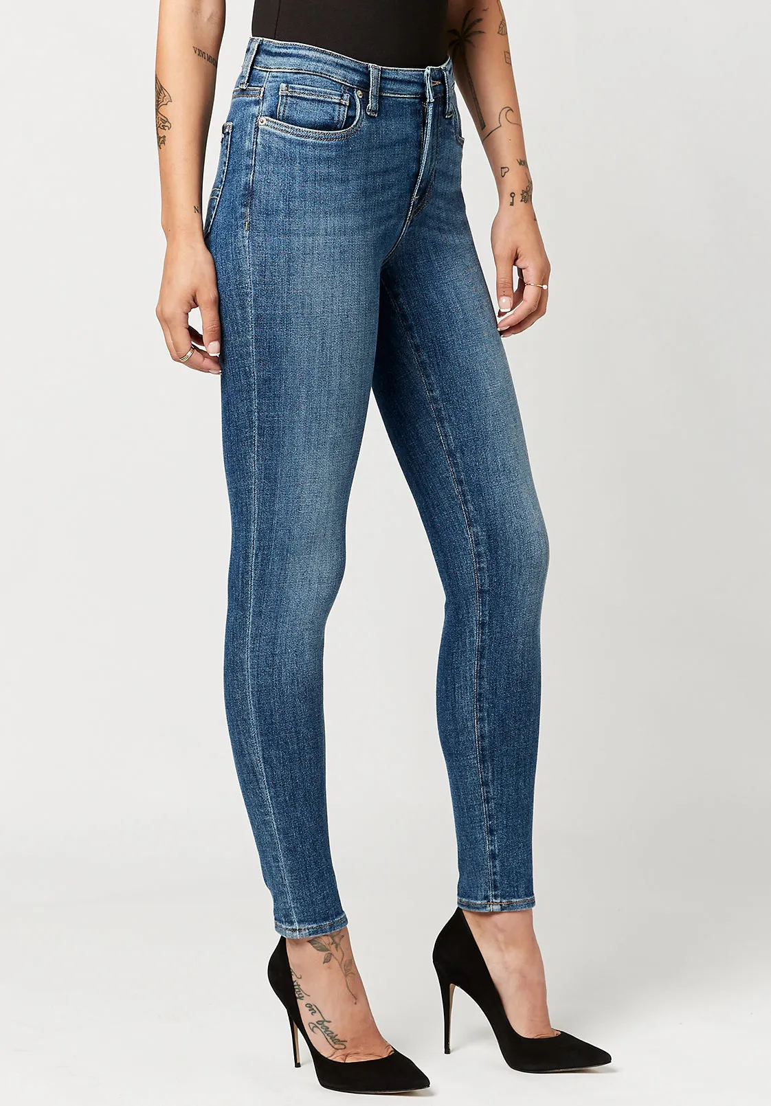 Mid Rise Skinny Alexa Women's Jeans in Sanded Mid Blue - BL15749 sold by Buffalo David Bitton product image thumbnail 3
