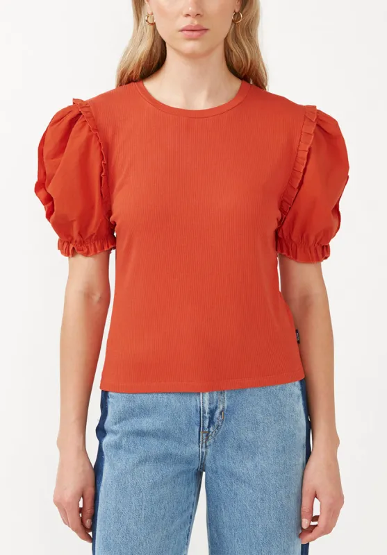 Corey Women’s Mixed Media Top in Orange - KT0661S sold by Buffalo David Bitton