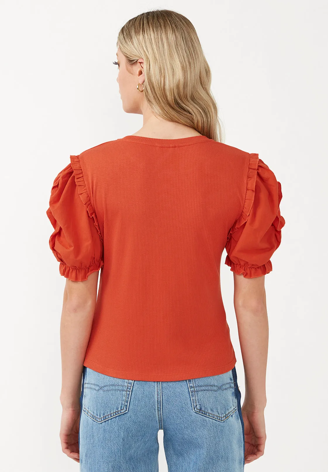 Corey Women’s Mixed Media Top in Orange - KT0661S sold by Buffalo David Bitton product image thumbnail 2
