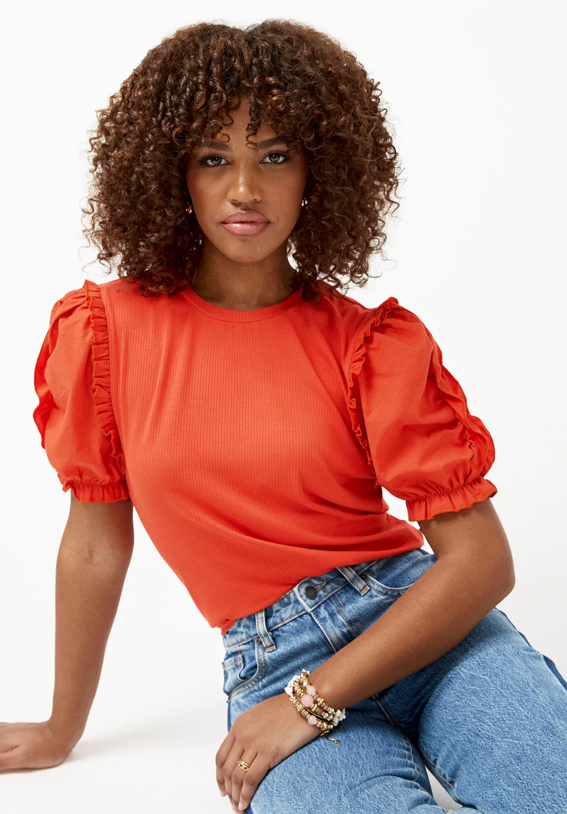 Corey Women’s Mixed Media Top in Orange - KT0661S sold by Buffalo David Bitton product image thumbnail 4