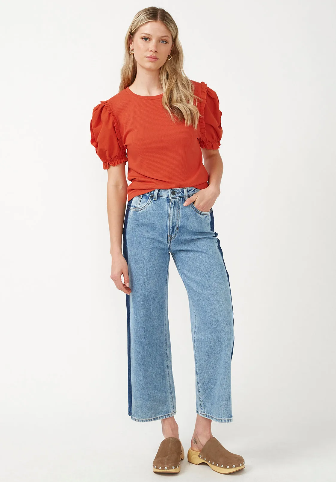 Corey Women’s Mixed Media Top in Orange - KT0661S sold by Buffalo David Bitton product image thumbnail 3