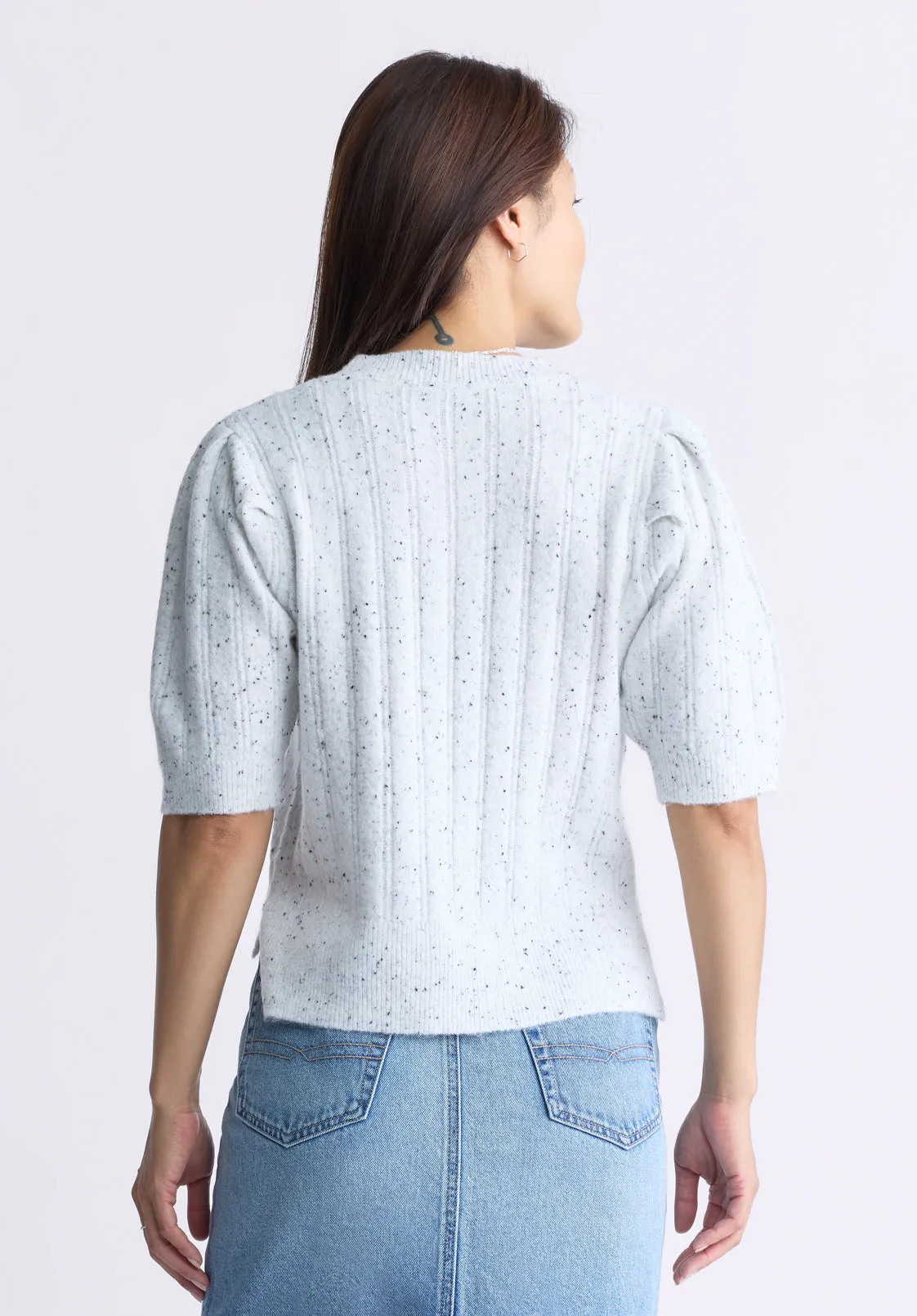 Jaxie Women's Elbow-Length Puff-Sleeve Pointelle-Knit Sweater, Cream Fleck - SW0076F sold by Buffalo David Bitton product image thumbnail 5