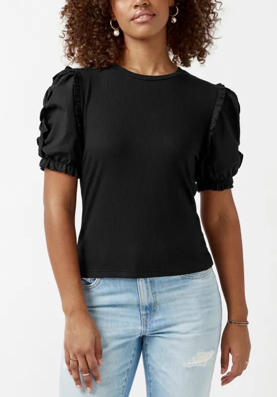 Corey Women’s Mixed Media Top in Black - KT0661S sold by Buffalo David Bitton