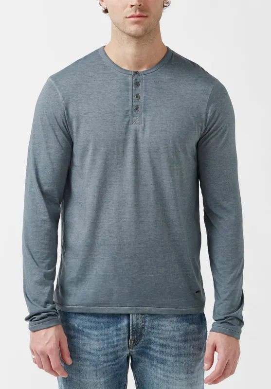 Kaduk Men's Long-Sleeve Burnout Henley Top in Mirage Blue - BM23992 sold by Buffalo David Bitton