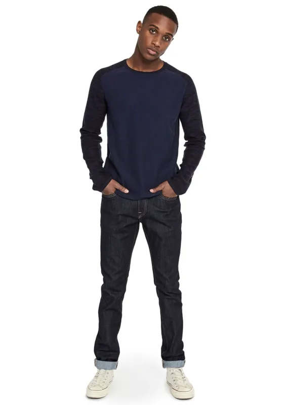 Wuqui Mood Blue Contrast Sleeve Sweater - BM23361 sold by Buffalo David Bitton