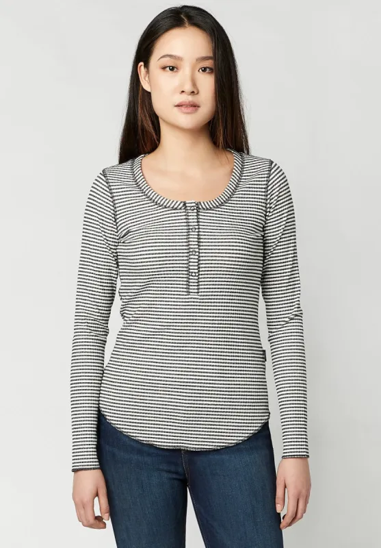 Luciana Scoop Neck Striped Henley - KT0313H sold by Buffalo David Bitton