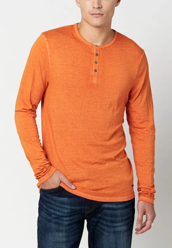 Kaduk Men's Long-Sleeve Burnout Henley Top in Orange - BM23824 sold by Buffalo David Bitton
