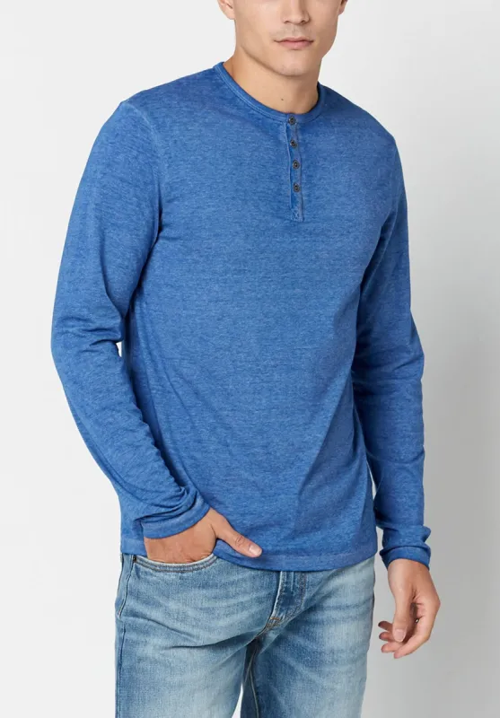 Kaduk Men's Long-Sleeve Burnout Henley Top in Blue - BM23824 sold by Buffalo David Bitton