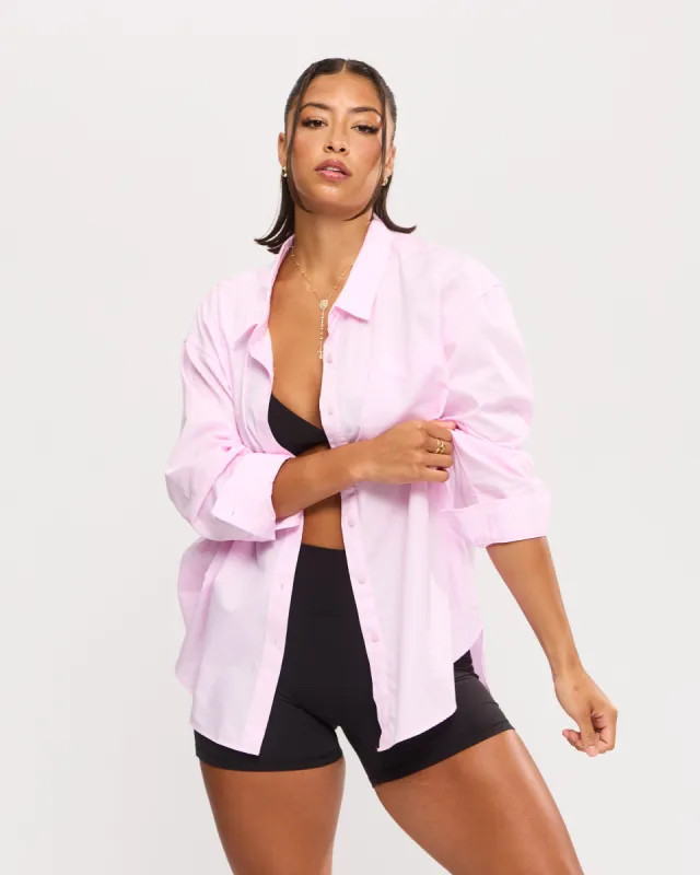 Boyfriend Button Up Shirt - Pink sold by BuffBunny