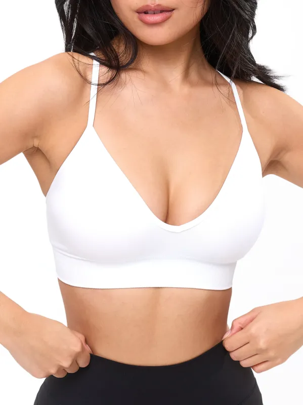 Plunge Seamless Sports Bra - White sold by BuffBunny