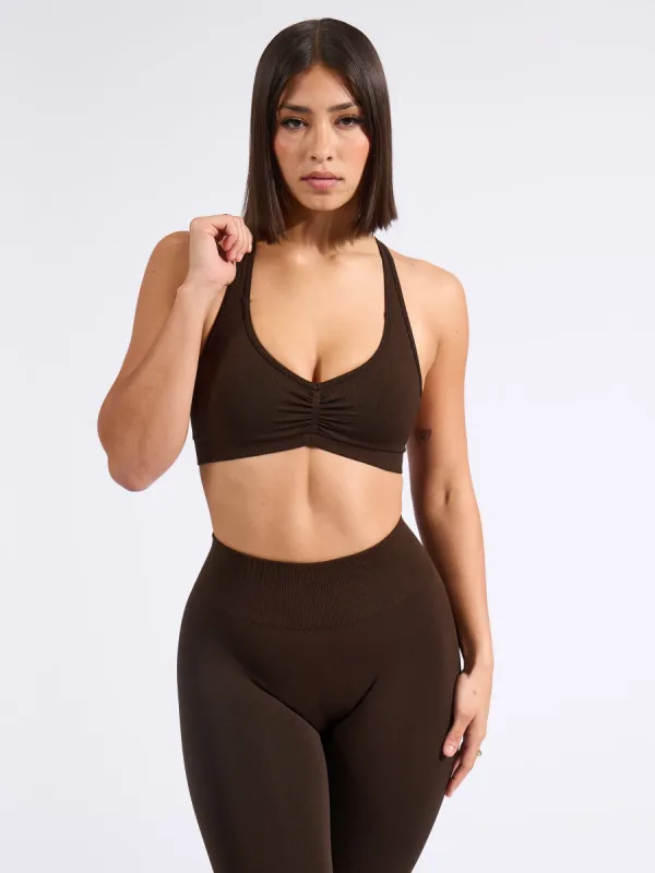 Halter Seamless Sports Bra - Cold Brew sold by BuffBunny