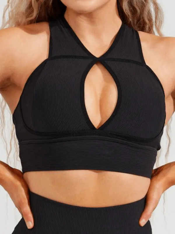 Sphynx Ribbed Sports Bra - Onyx Black sold by BuffBunny