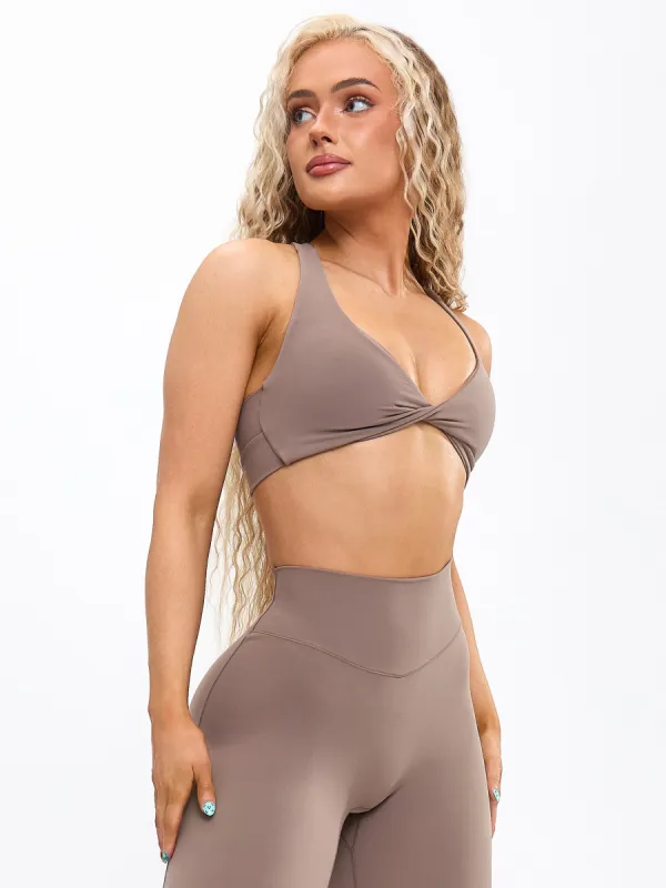 Double Twist Sports Bra - Chai Latte sold by BuffBunny