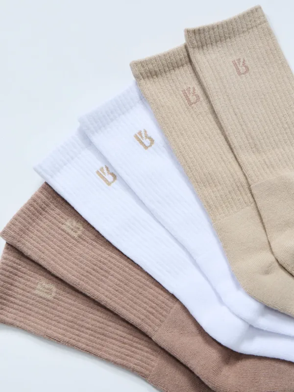 3 Pack Full Crew Socks - Neutral sold by BuffBunny