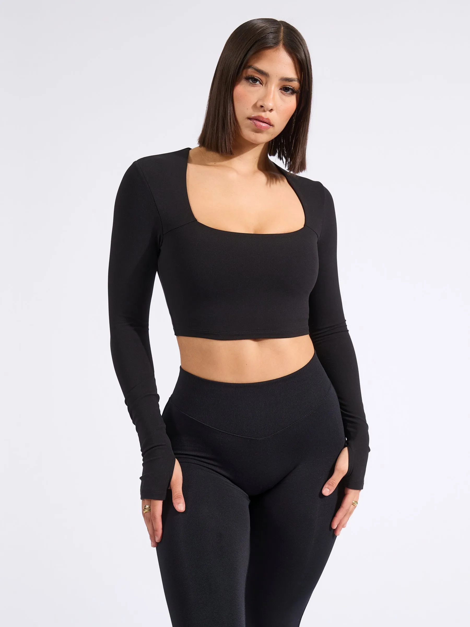 Long Sleeve Butter Crop - Onyx Black sold by BuffBunny product image thumbnail 3