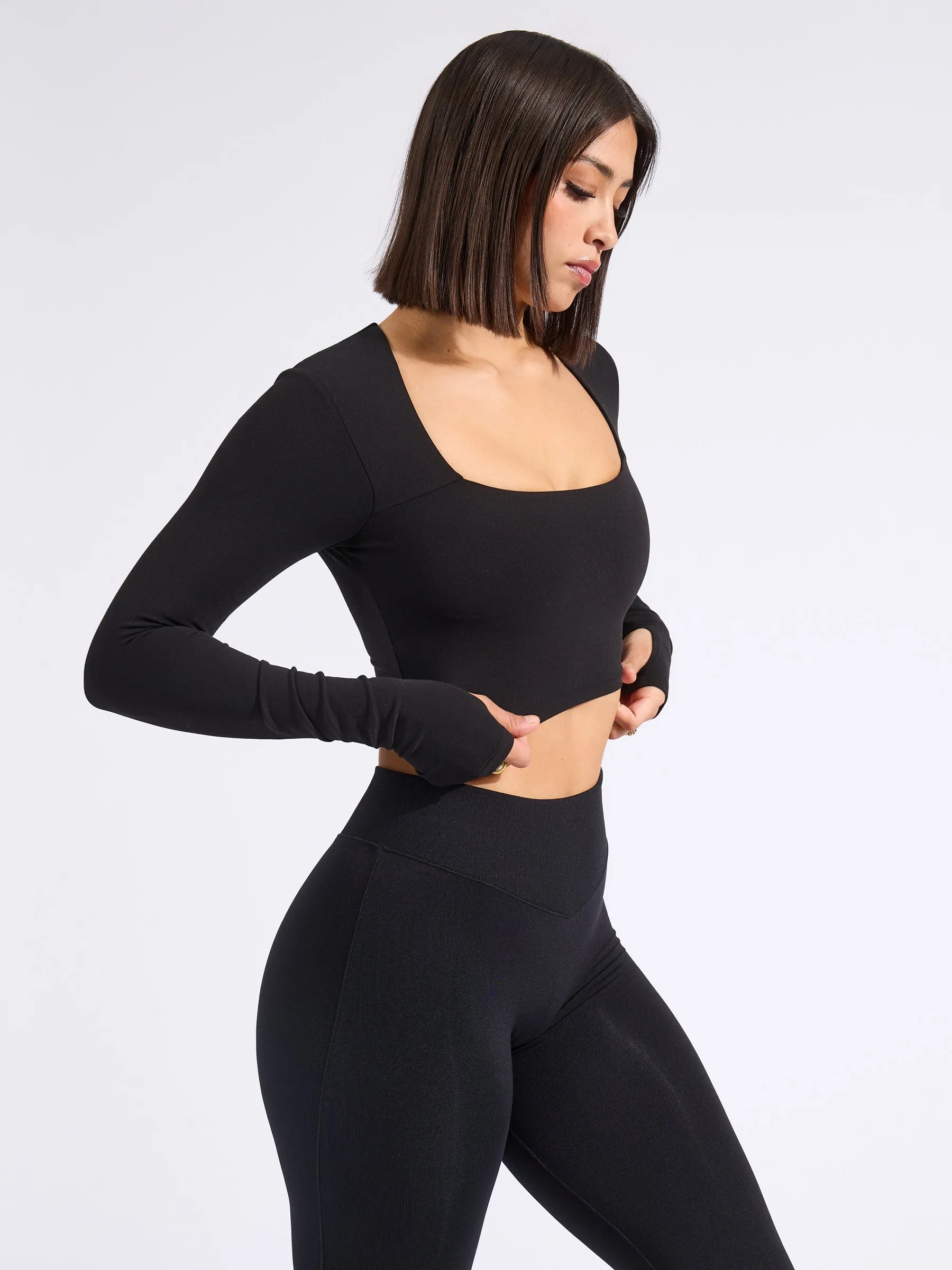 Long Sleeve Butter Crop - Onyx Black sold by BuffBunny product image thumbnail 4