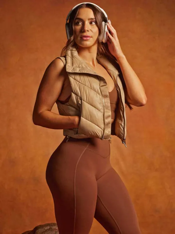 Cinch Waist Puffer Vest - Beige sold by BuffBunny
