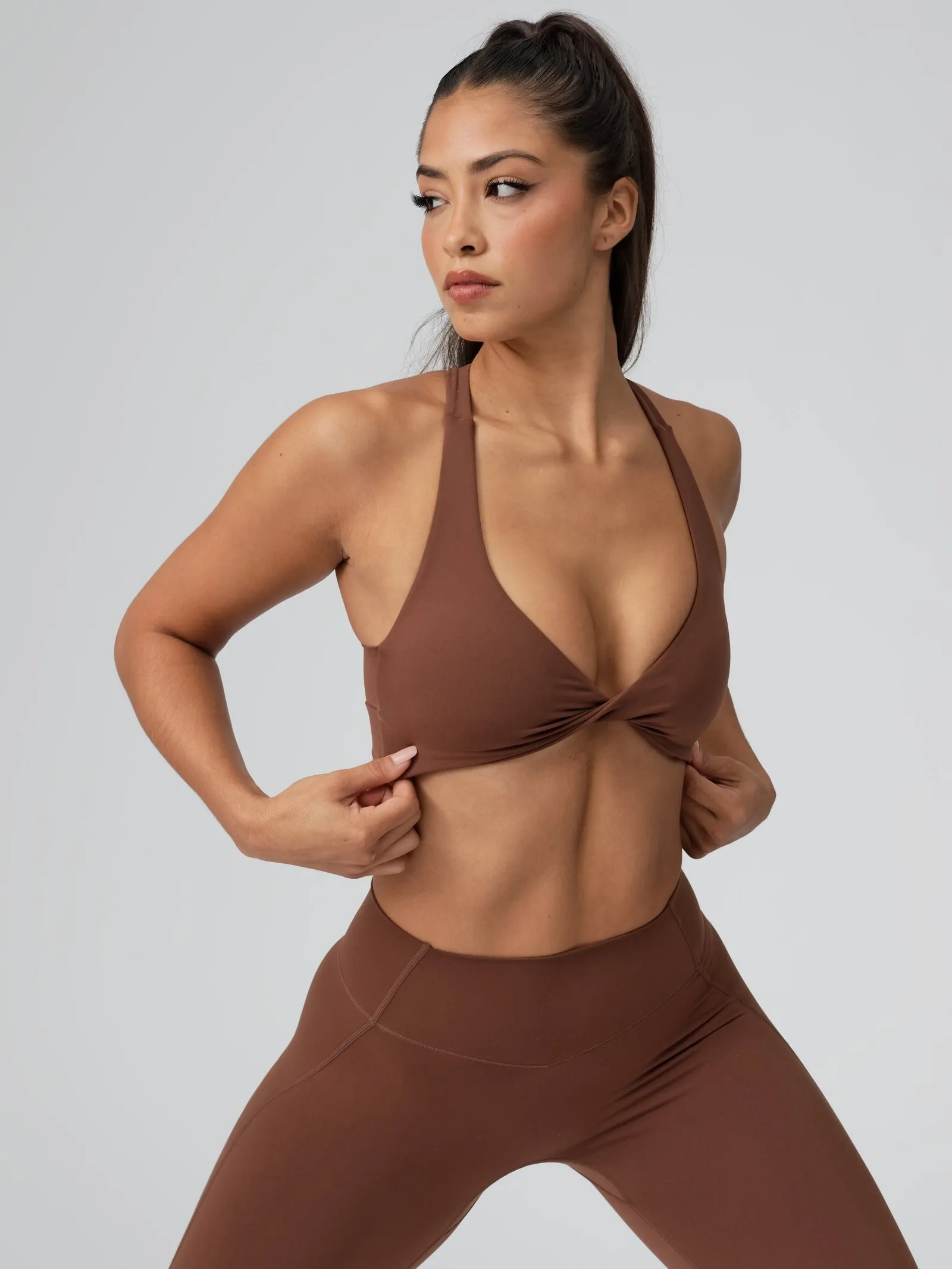 Double Twist Sports Bra - Mocha sold by BuffBunny