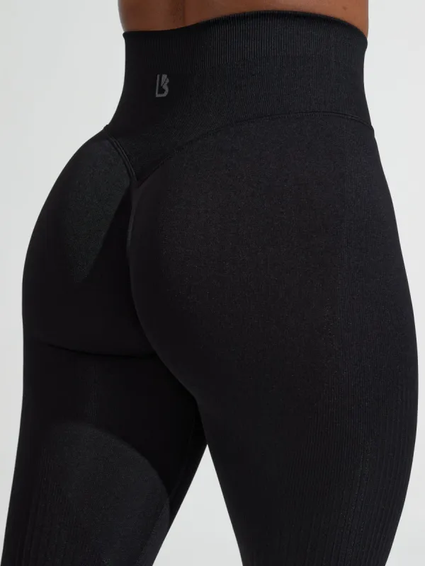 Ribbed Seamless Scrunch Legging - Onyx Black sold by BuffBunny