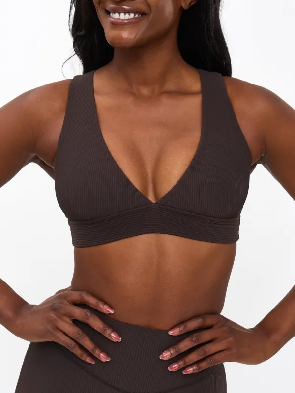 Ribbed Deep V Sports Bra - Cold Brew sold by BuffBunny