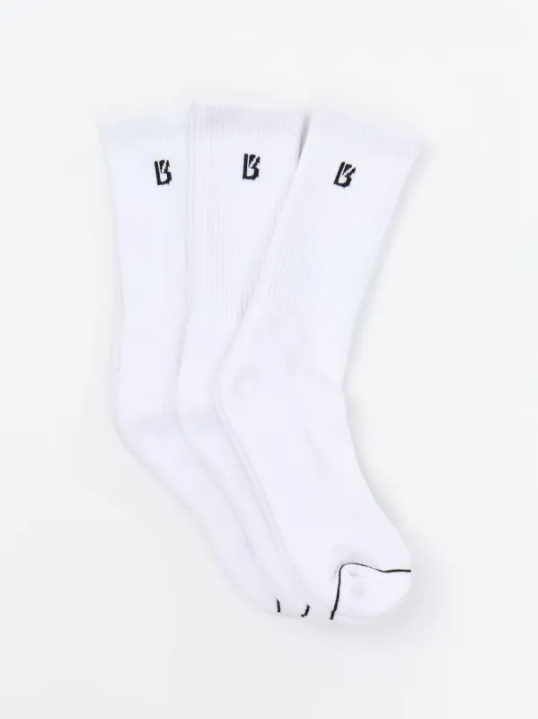 3 Pack Full Crew Socks - White sold by BuffBunny