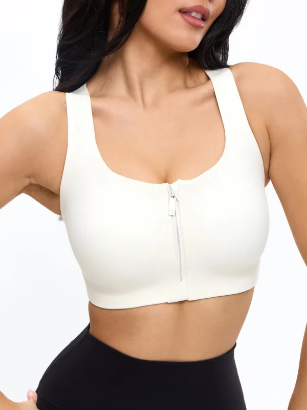 High Impact Zip Sports Bra - Ivory sold by BuffBunny
