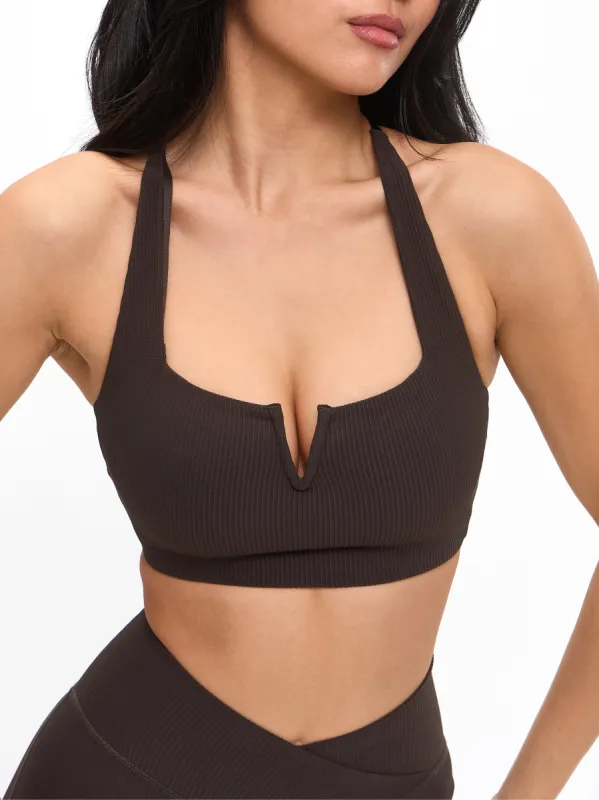 Ribbed Notch Sports Bra - Cold Brew sold by BuffBunny