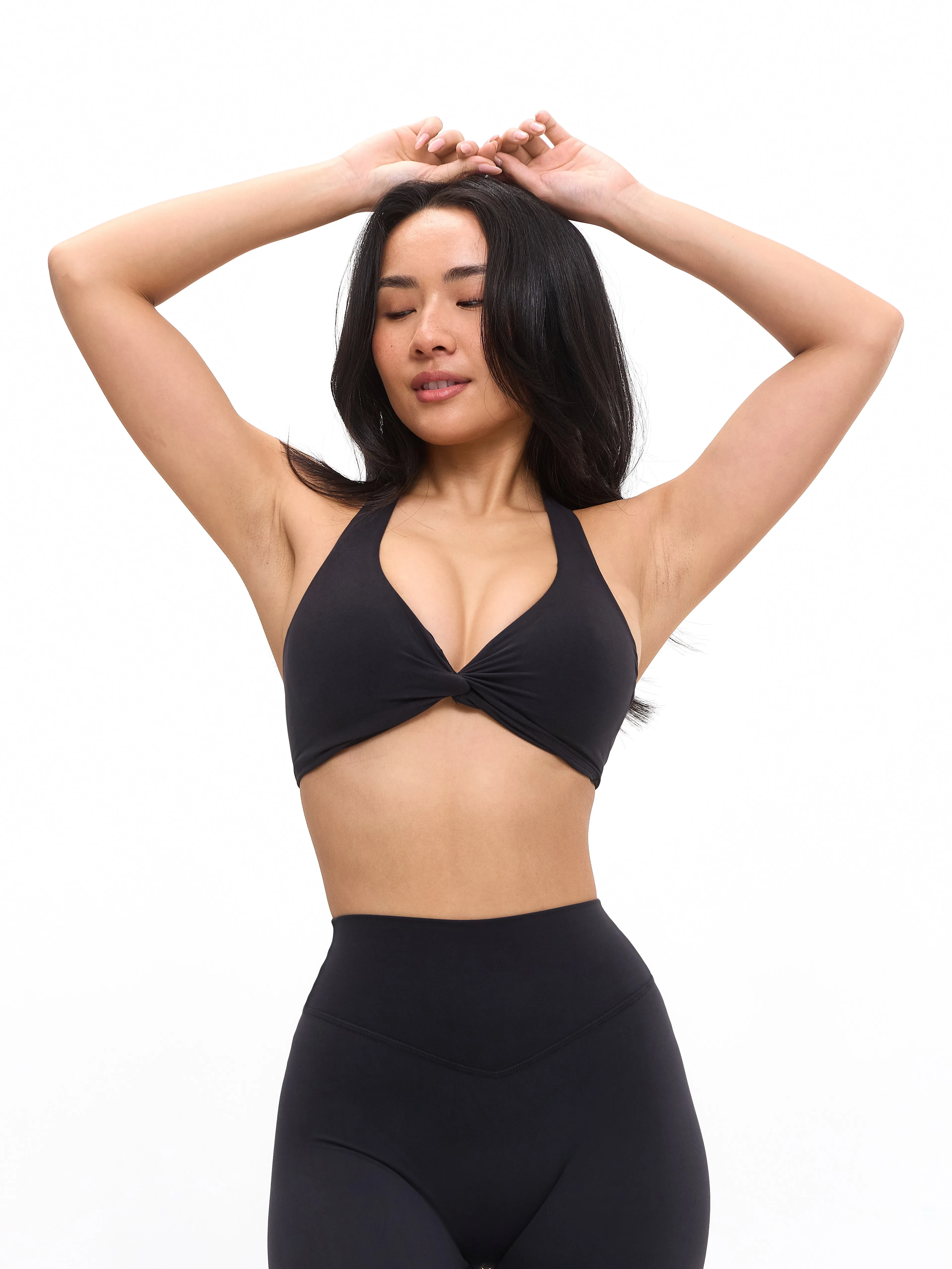 Poshknit Twist Halter Sports Bra - Onyx Black sold by BuffBunny