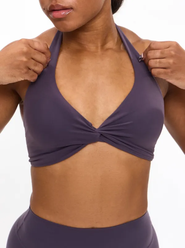 Poshknit Twist Halter Sports Bra - Purple Shadow sold by BuffBunny