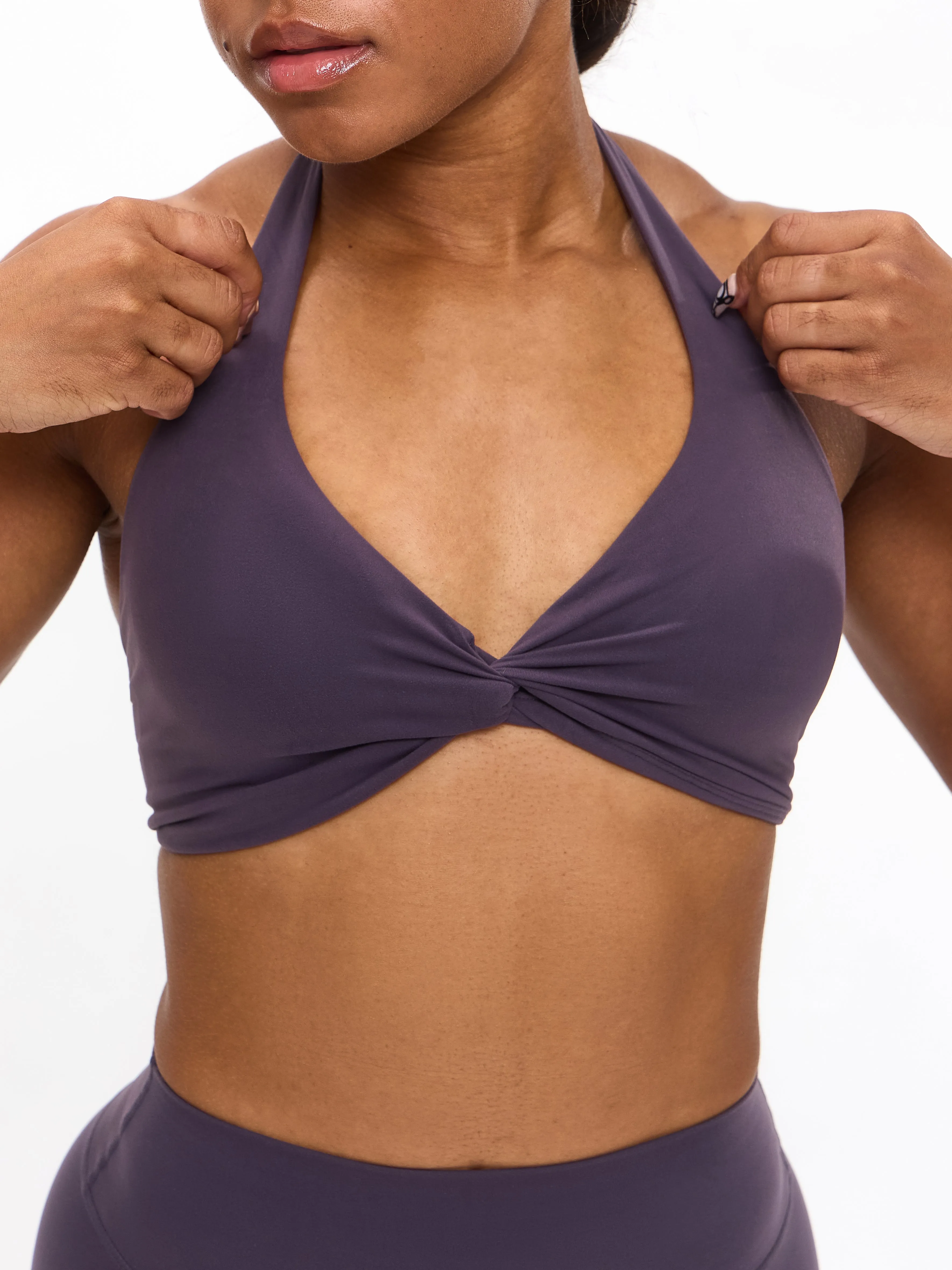 Poshknit Twist Halter Sports Bra - Purple Shadow sold by BuffBunny