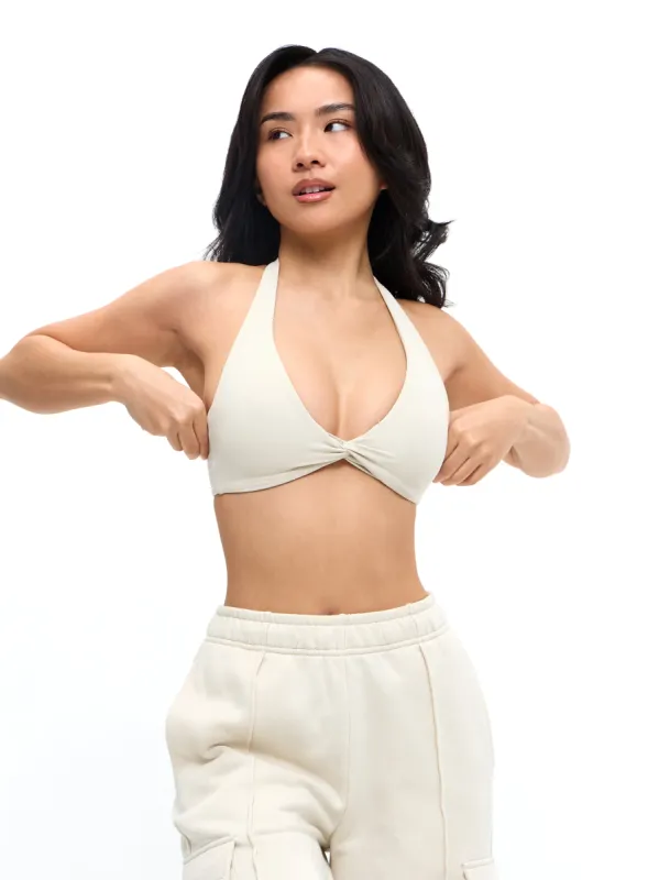 Twisted Halter Sports Bra - Bone sold by BuffBunny