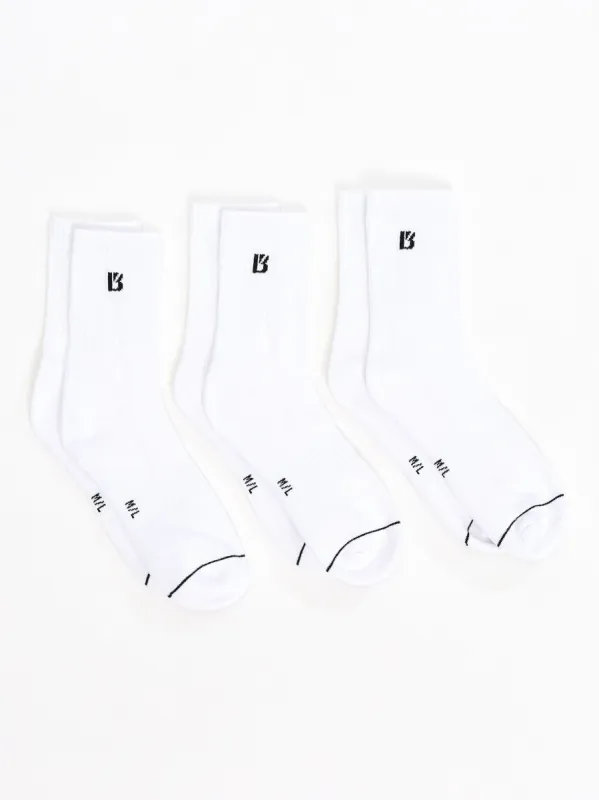 3 Pack Half Crew Socks - White sold by BuffBunny