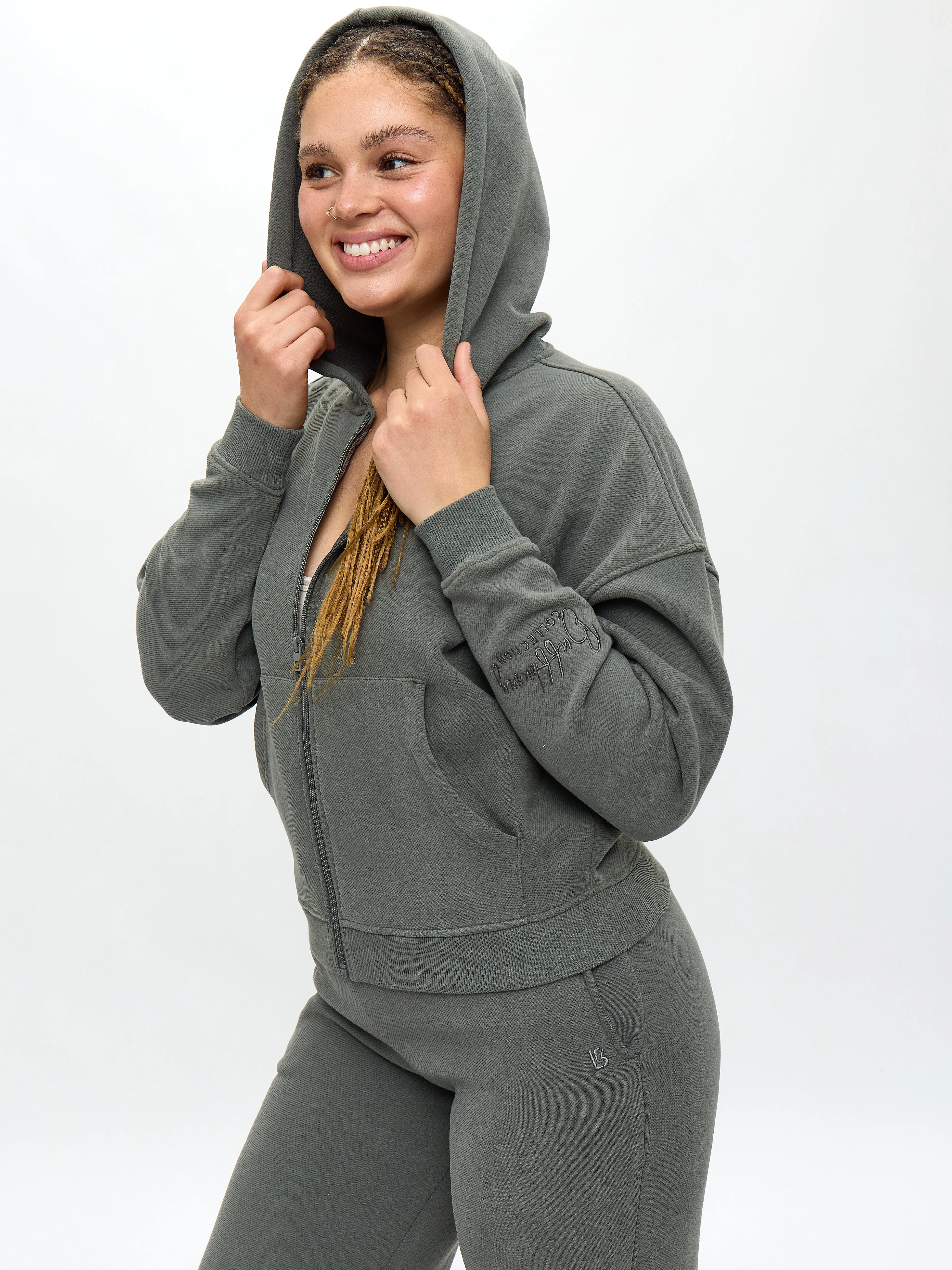 Plush Fleece Zip Hoodie - Frosted Sage sold by BuffBunny product image thumbnail 2