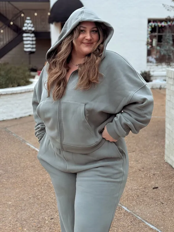 Plush Fleece Zip Hoodie - Frosted Sage sold by BuffBunny