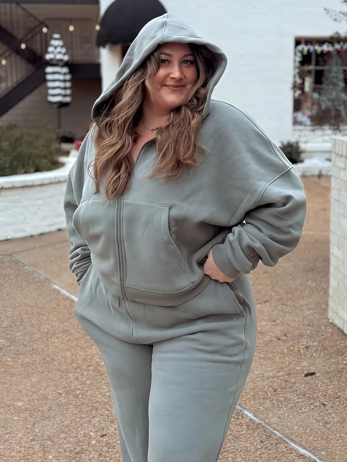 Plush Fleece Zip Hoodie - Frosted Sage sold by BuffBunny
