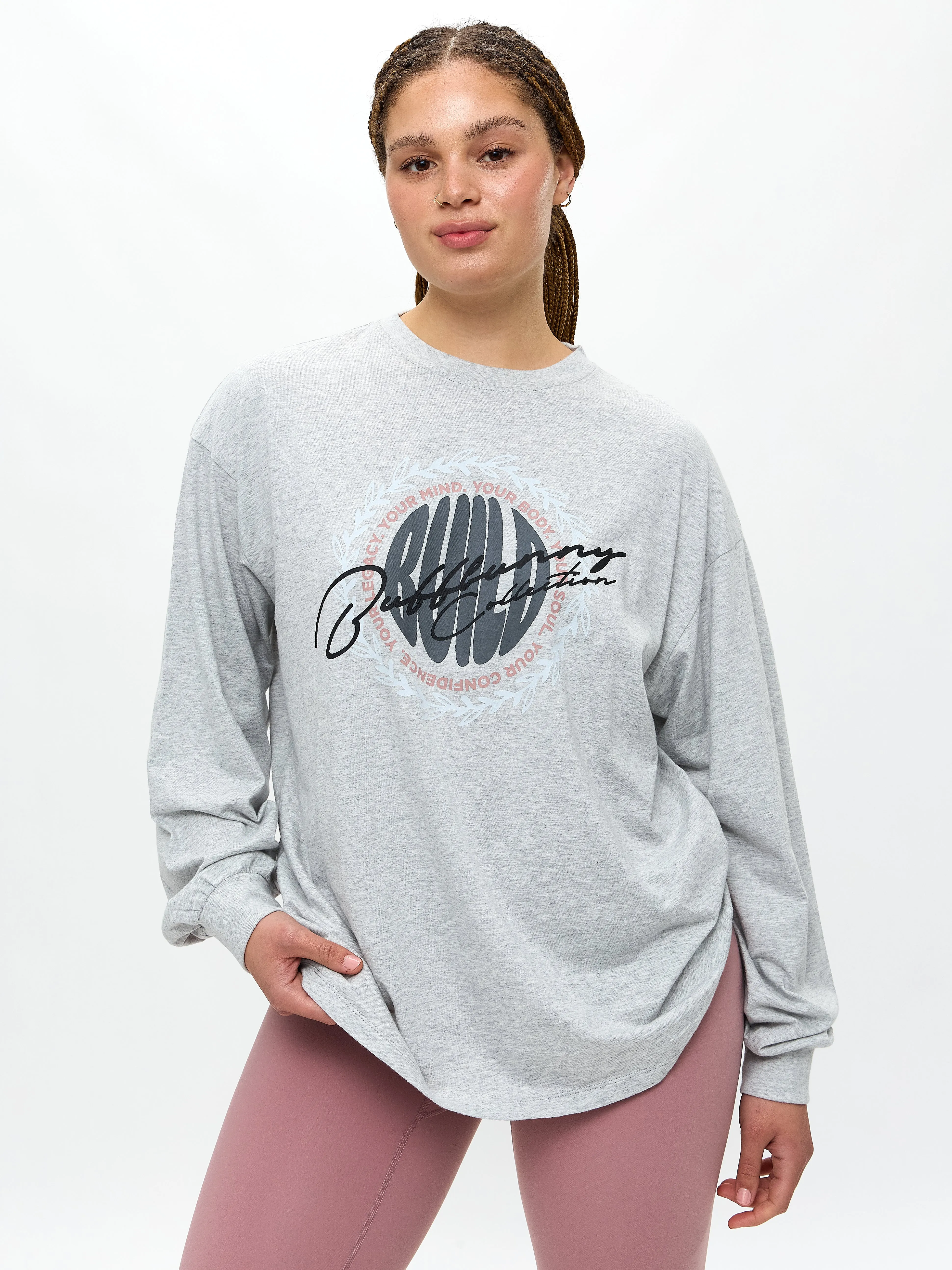 Build Long Sleeve Tee - Heather Grey sold by BuffBunny