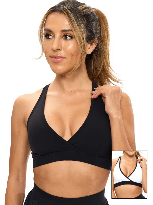Reversible RacerBack Sports Bra - Onyx Black and White sold by BuffBunny