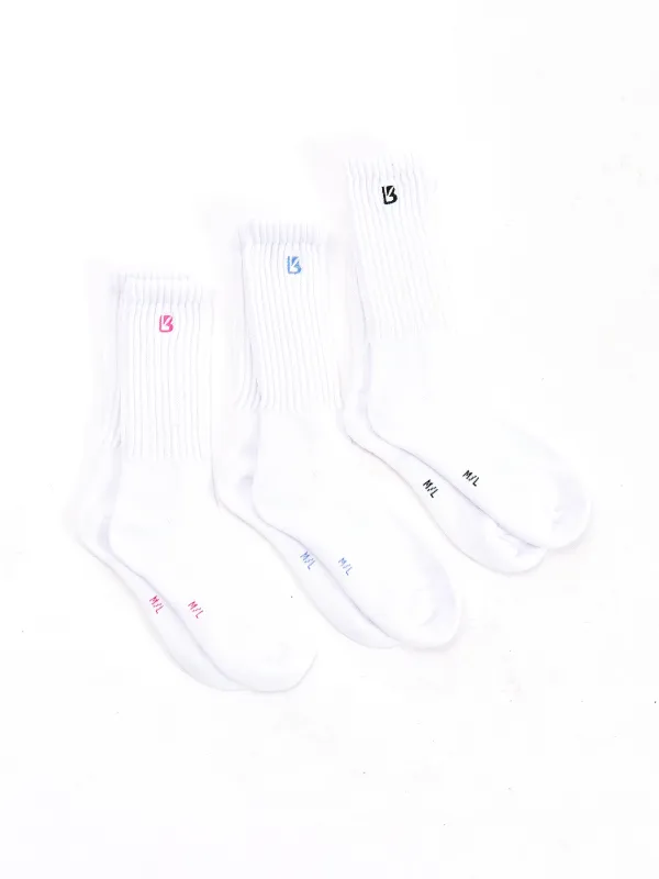 3 Pack Scrunch Socks - Multi White sold by BuffBunny