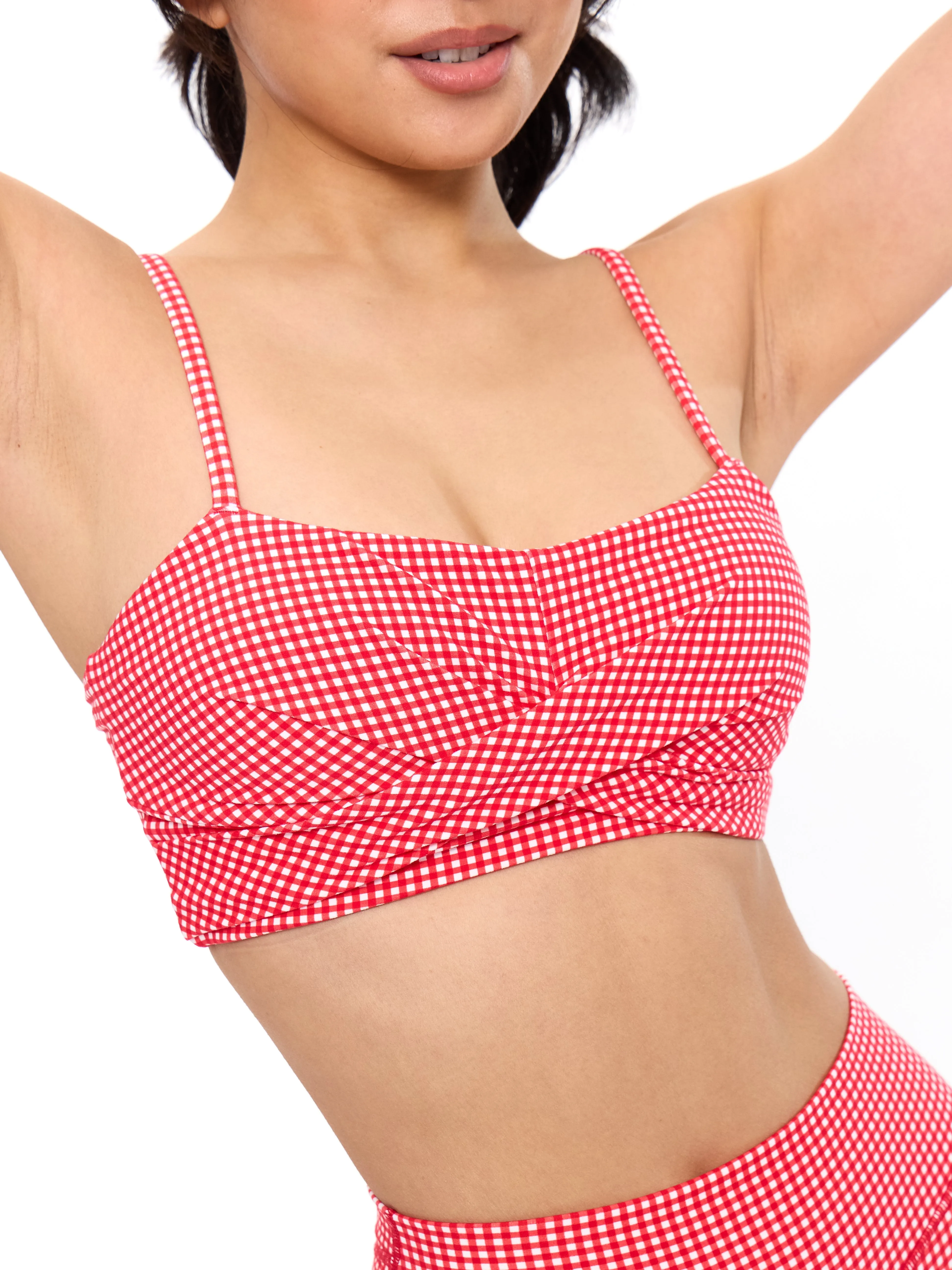 Ivy Wrap Sports Bra - Red Gingham sold by BuffBunny