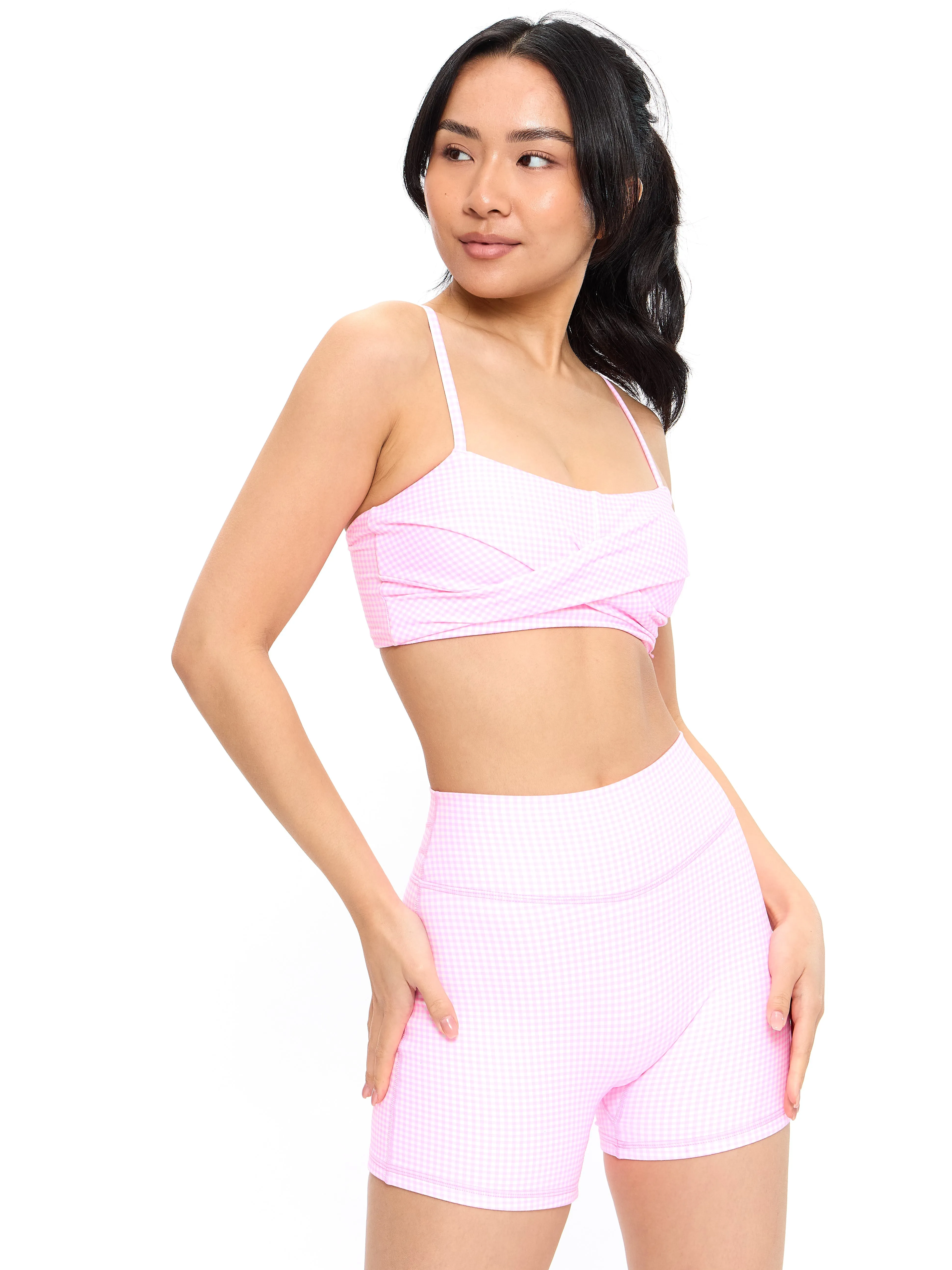 Ivy Wrap Sports Bra - Pink Gingham sold by BuffBunny