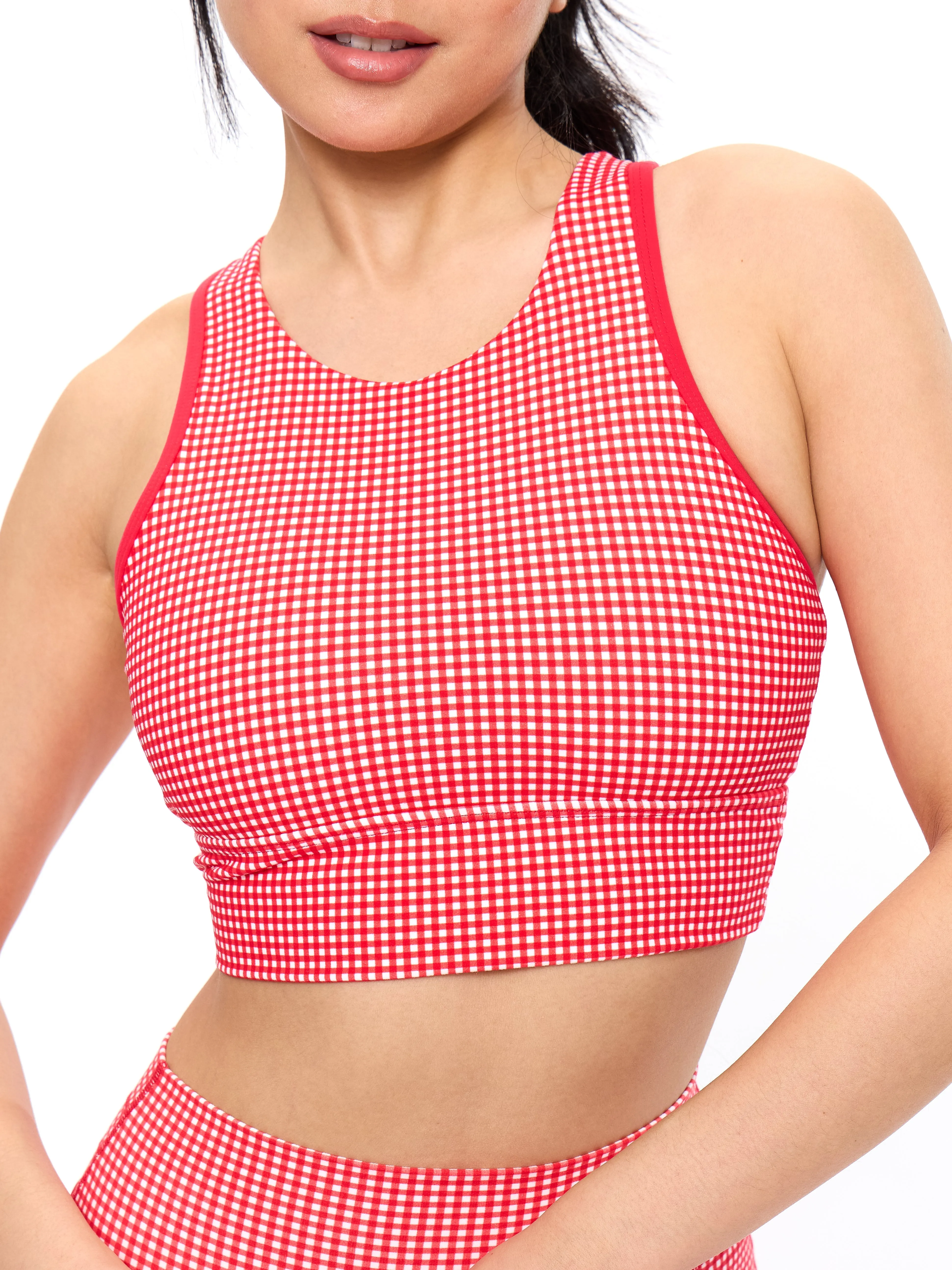 Geo Sports Bra - Red Gingham sold by BuffBunny