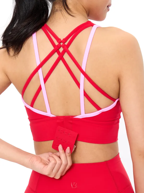 Geo Sports Bra - Salsa Red and Pink sold by BuffBunny