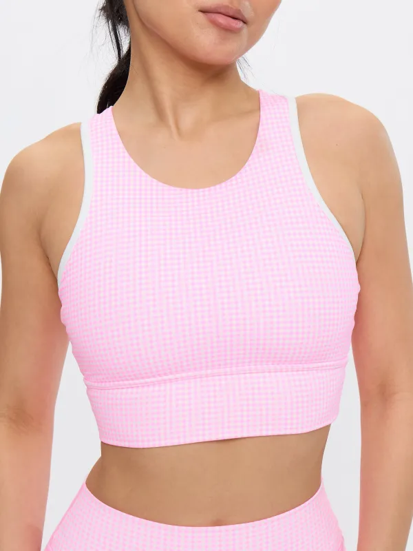 Geo Sports Bra - Pink Gingham sold by BuffBunny