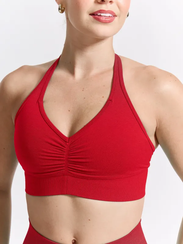 Halter Seamless Sports Bra - Salsa Red sold by BuffBunny