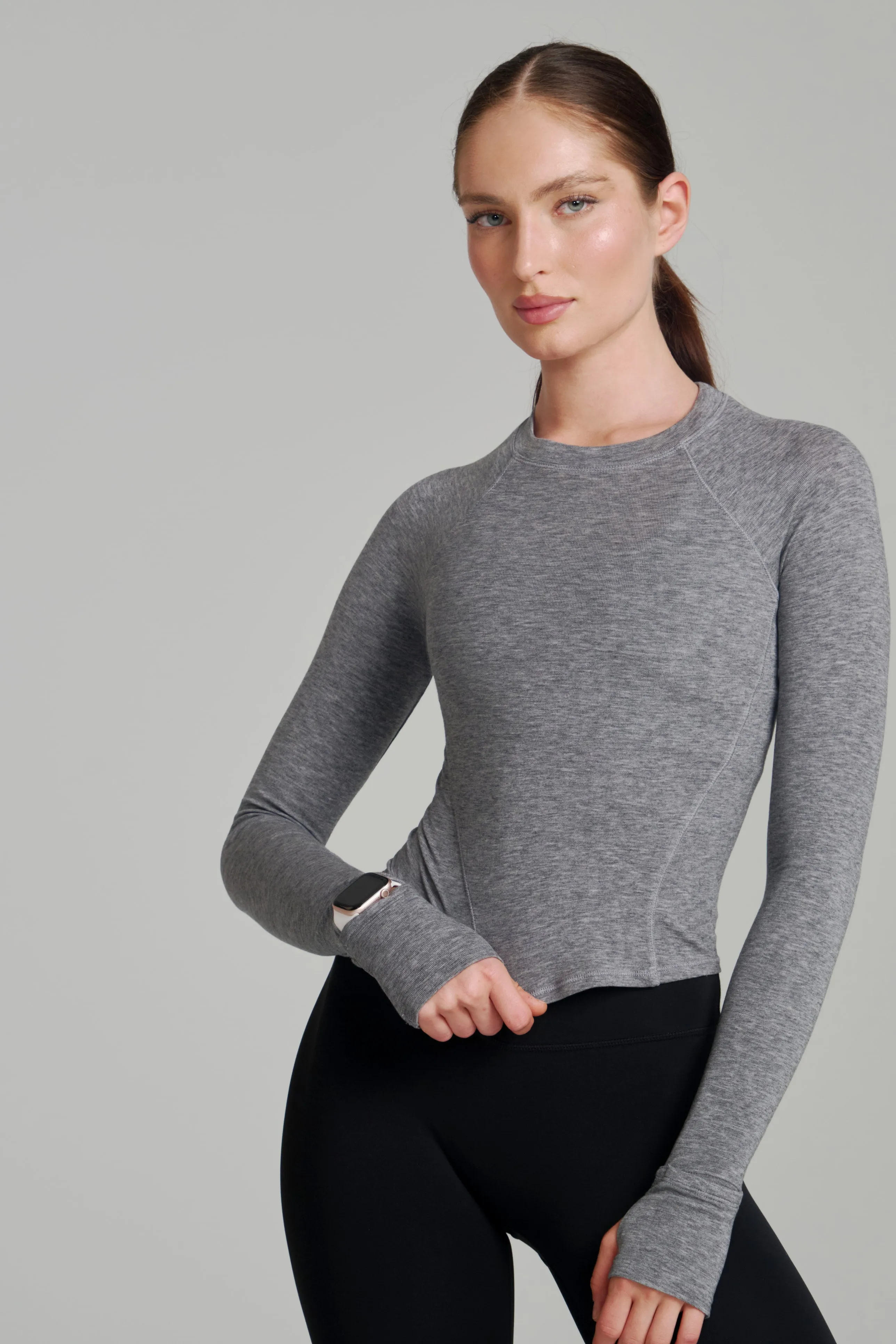 Base Layer Long Sleeve Waist Top - Heather Grey sold by BuffBunny product image thumbnail 2