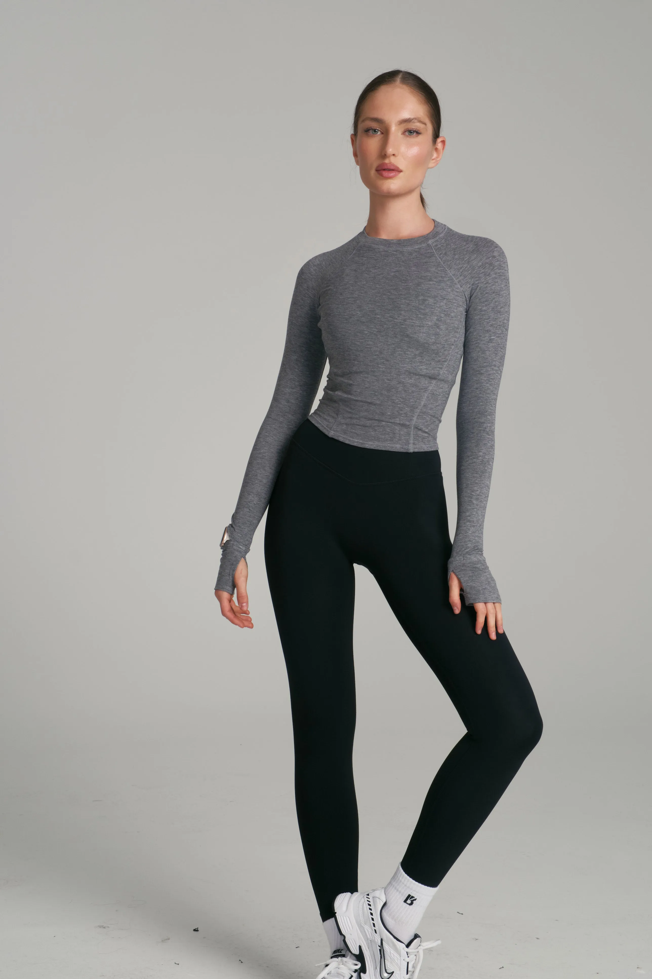 Base Layer Long Sleeve Waist Top - Heather Grey sold by BuffBunny product image thumbnail 4